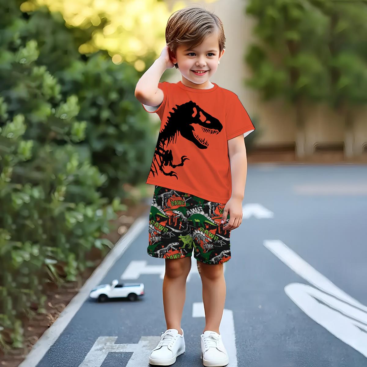 Dinosaur-style Short-sleeve Outfit For Young Children