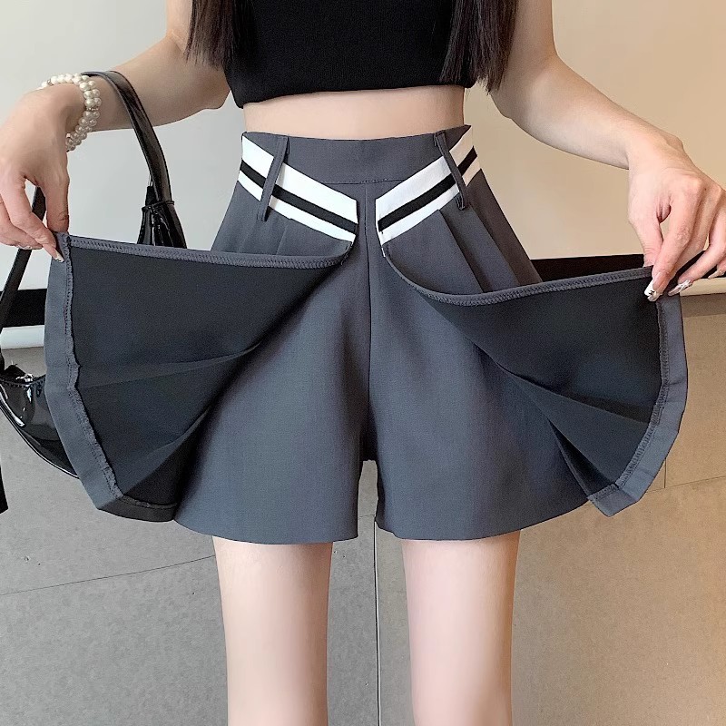 Irregular Tailored Shorts-skirt A-line Pleated Culottes For Summer
