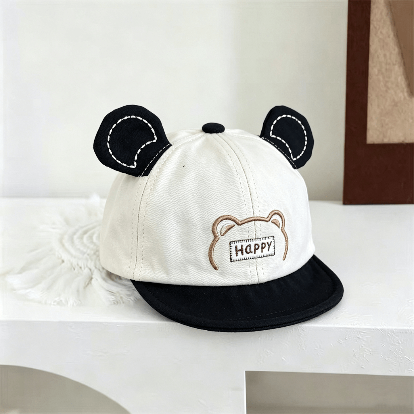 Baby-style Multi-color Three-dimensional Bear Ears Happy Embroidered Soft Brimmed Sun…