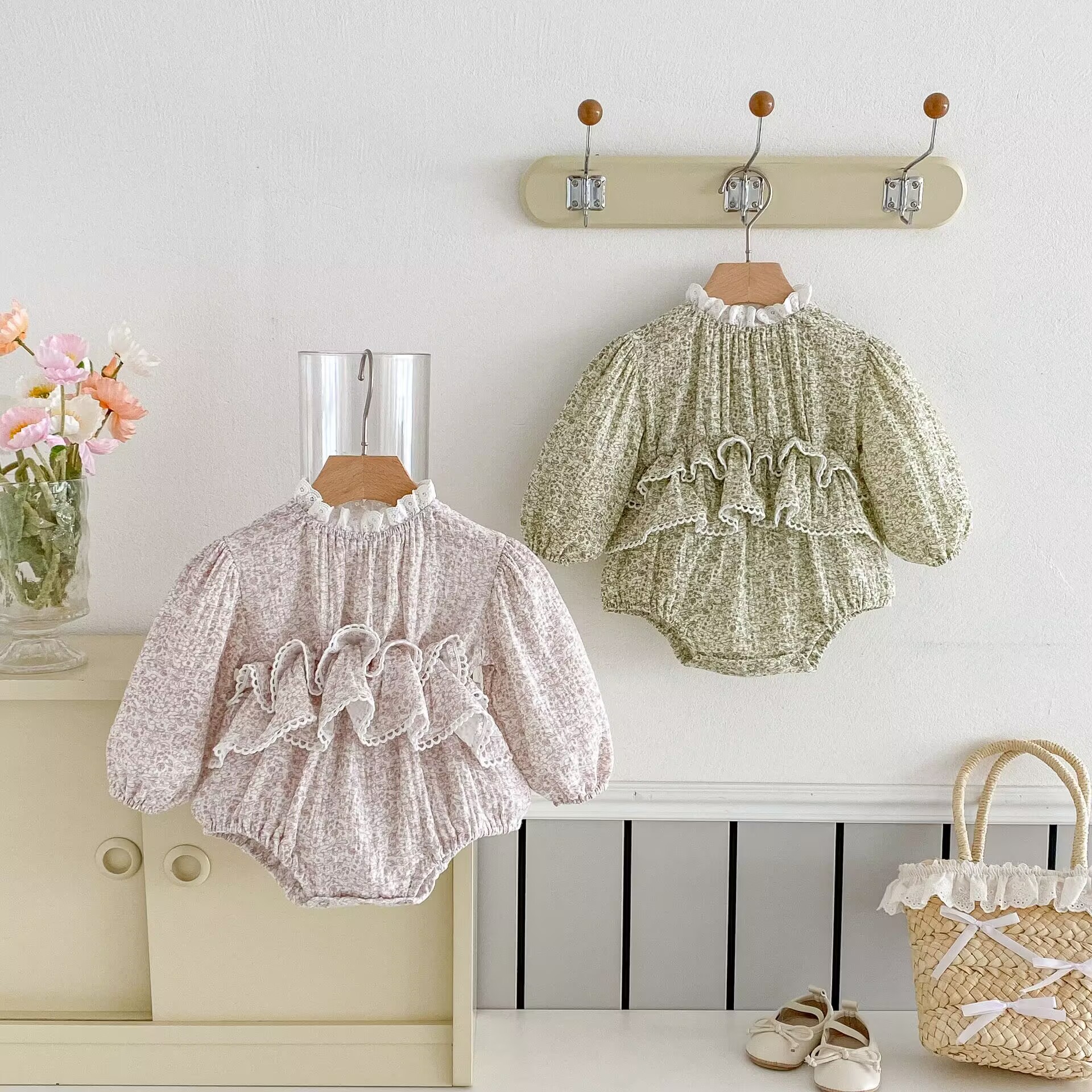 Floral Romper For Girls Trendy Double-layered Onesie For Infants And Toddlers