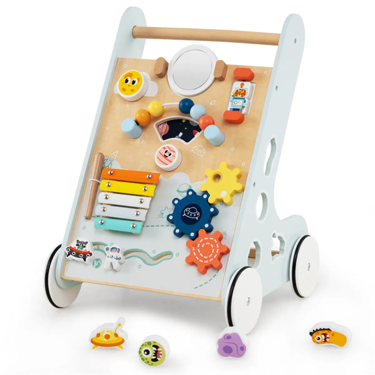 8-in-1 Wooden Baby Walker Push and Pull Learning Activity Center with Wheels for Toddlers…