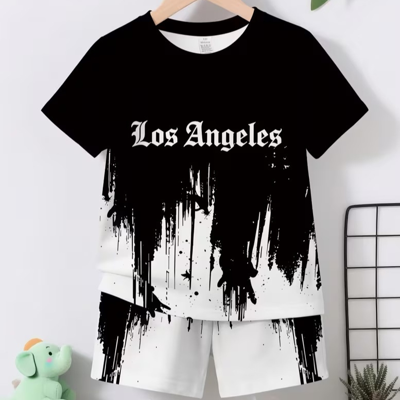 Summer Childrens Cartoon-print Short-sleeve Shorts For Boys And Girls