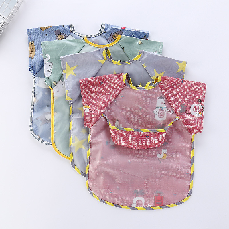 Foldable Baby Smock Bib - Waterproof Long Sleeve Feeding Apron with Pocket for Toddlers
