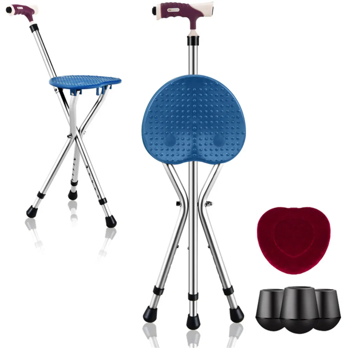 Folding Seat Cane (220lbs): 5-Level Height Adjust, LED Light, Anti-Slip Pads, Aluminum…