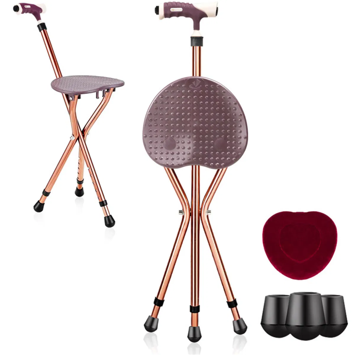 Folding Seat Cane (220lbs): 5-Level Height Adjust, LED Light, Anti-Slip Pads, Aluminum…
