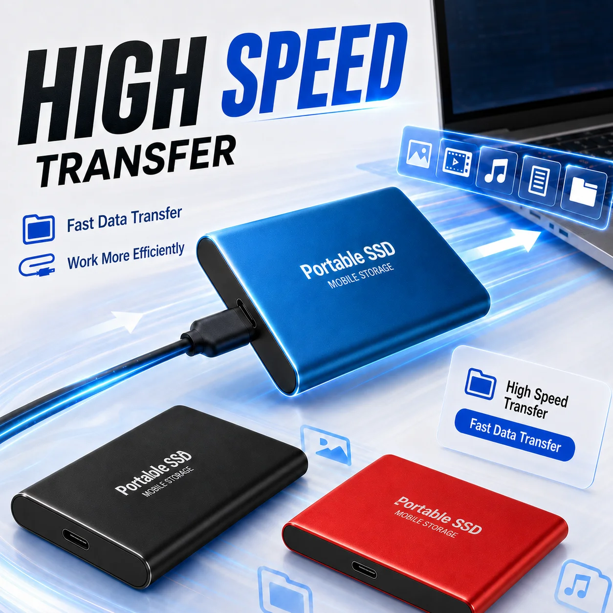 1TB External SSD Portable Hard Drive USB 3.0 Type-C Fast Storage Plug Play for Laptop Mac…