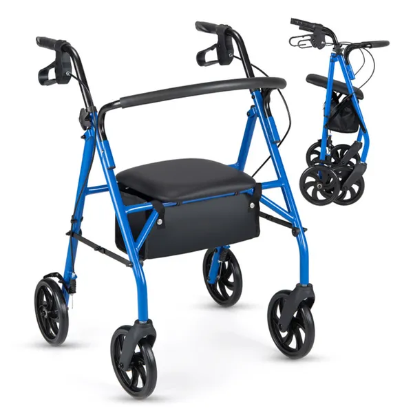 2-in-1 Rollator Walker With Seat (Blue), 8-Inch Large Wheels & Versatile Braking System…