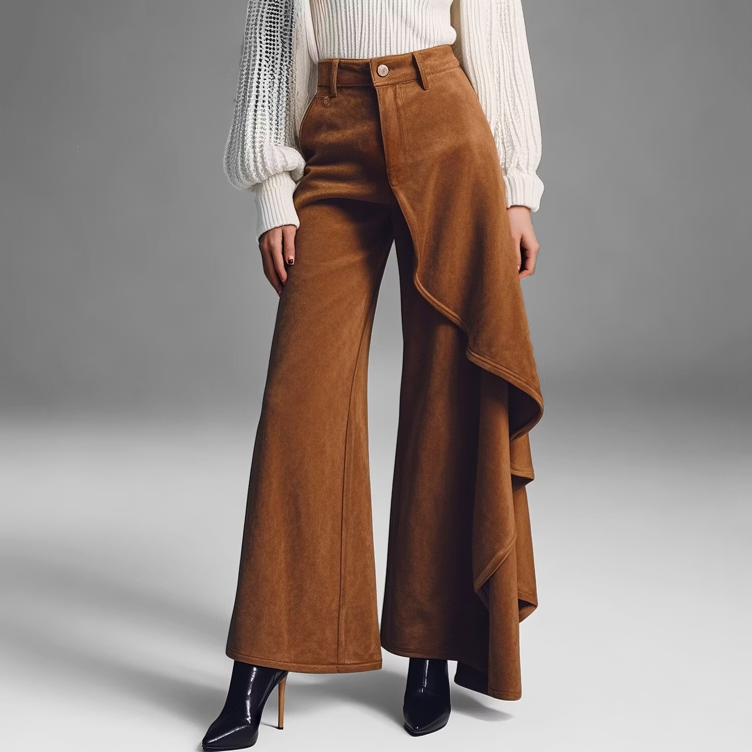 Autumnwinter Womens Long Pants With A Structured Draped Design And Patchwork Details
