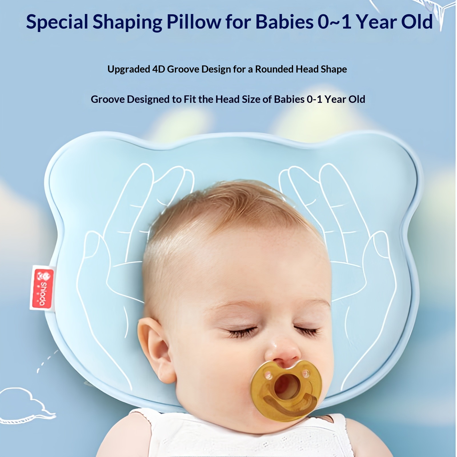 Baby Shaping Pillow Prevent Flat Head Cartoon Cloud Design Pure Cotton Pillow
