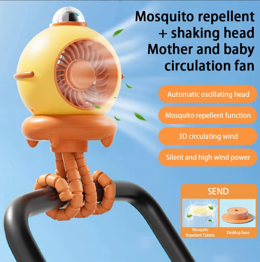 Yellow Octopus Flexible Fan 4 Speed Rechargeable Mosquito Repellent Bladeless Fan With…