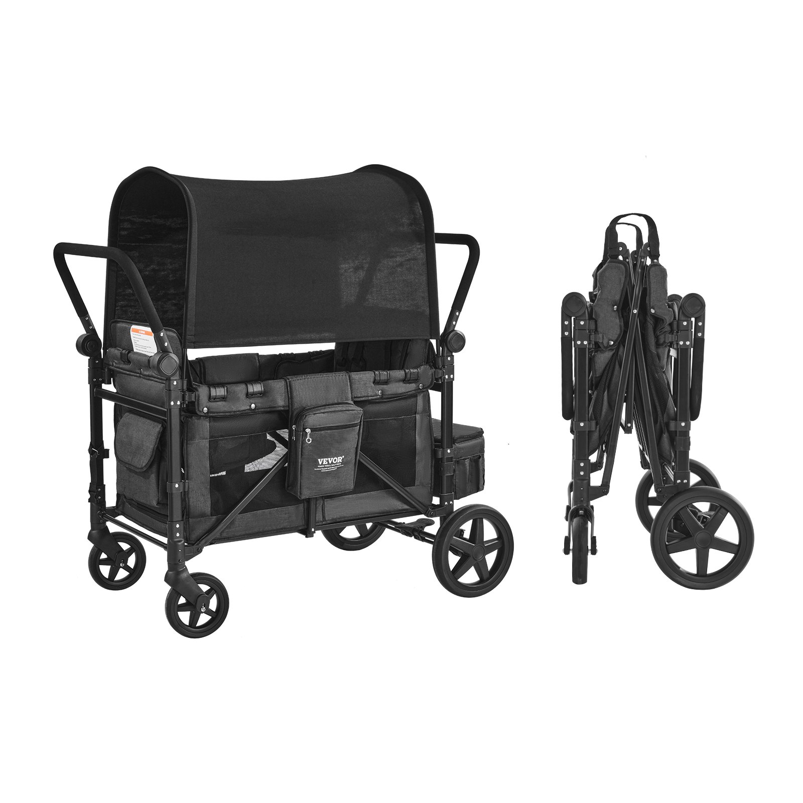Wagon Stroller For 4 Kids Push Pull Quad Collapsible Stroller For Camping 330LBS