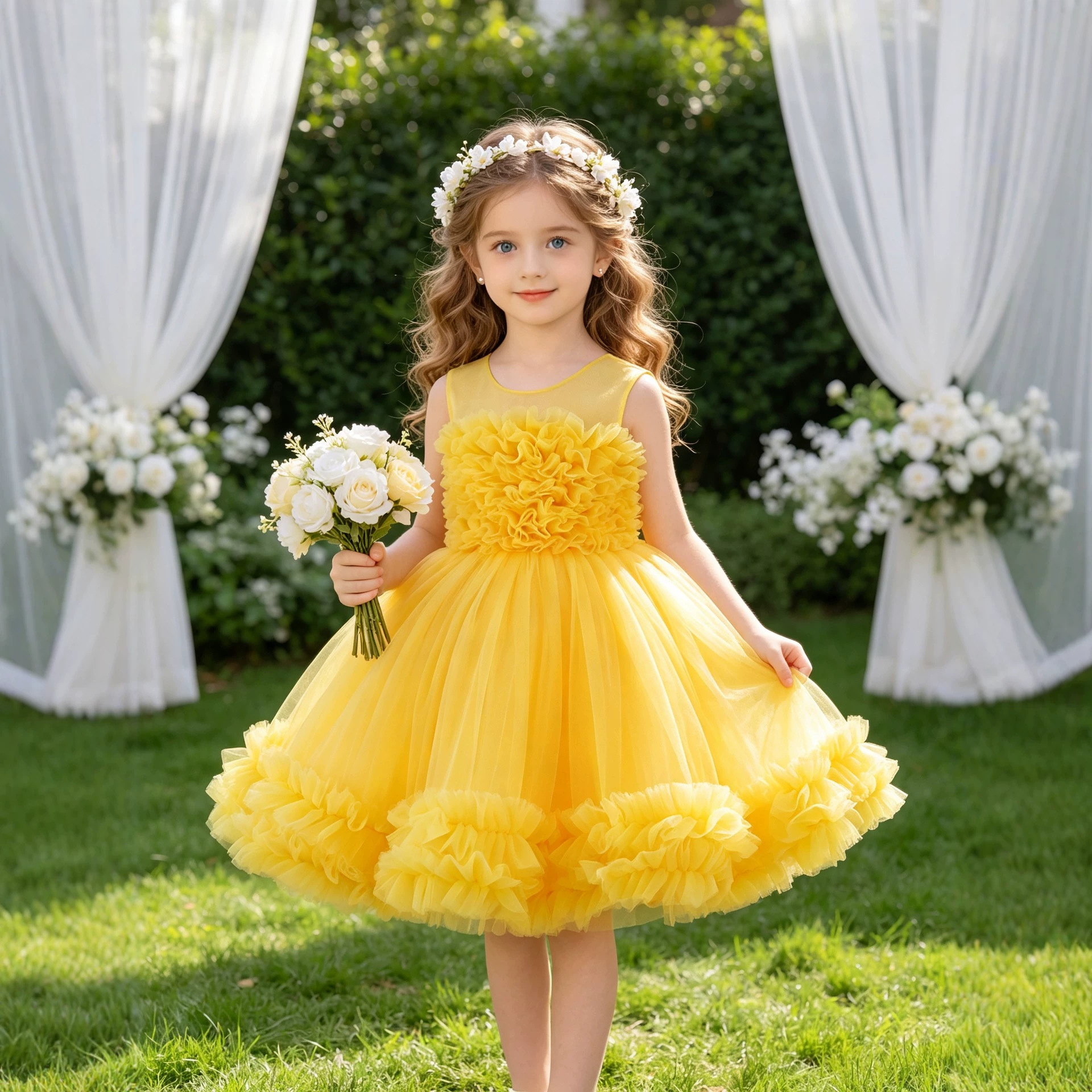 Girls' Formal Dress, Festive Performance Outfit, Tulle Puffy Dress