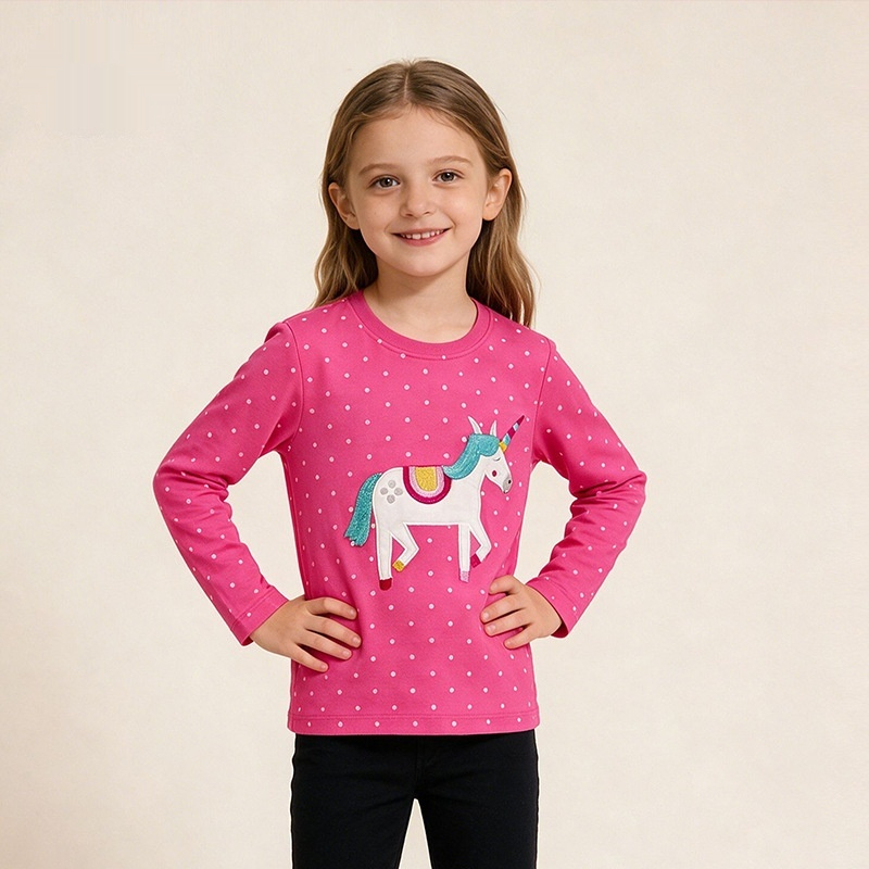 Polka-Dot Unicorn Embroidered Girls' Top