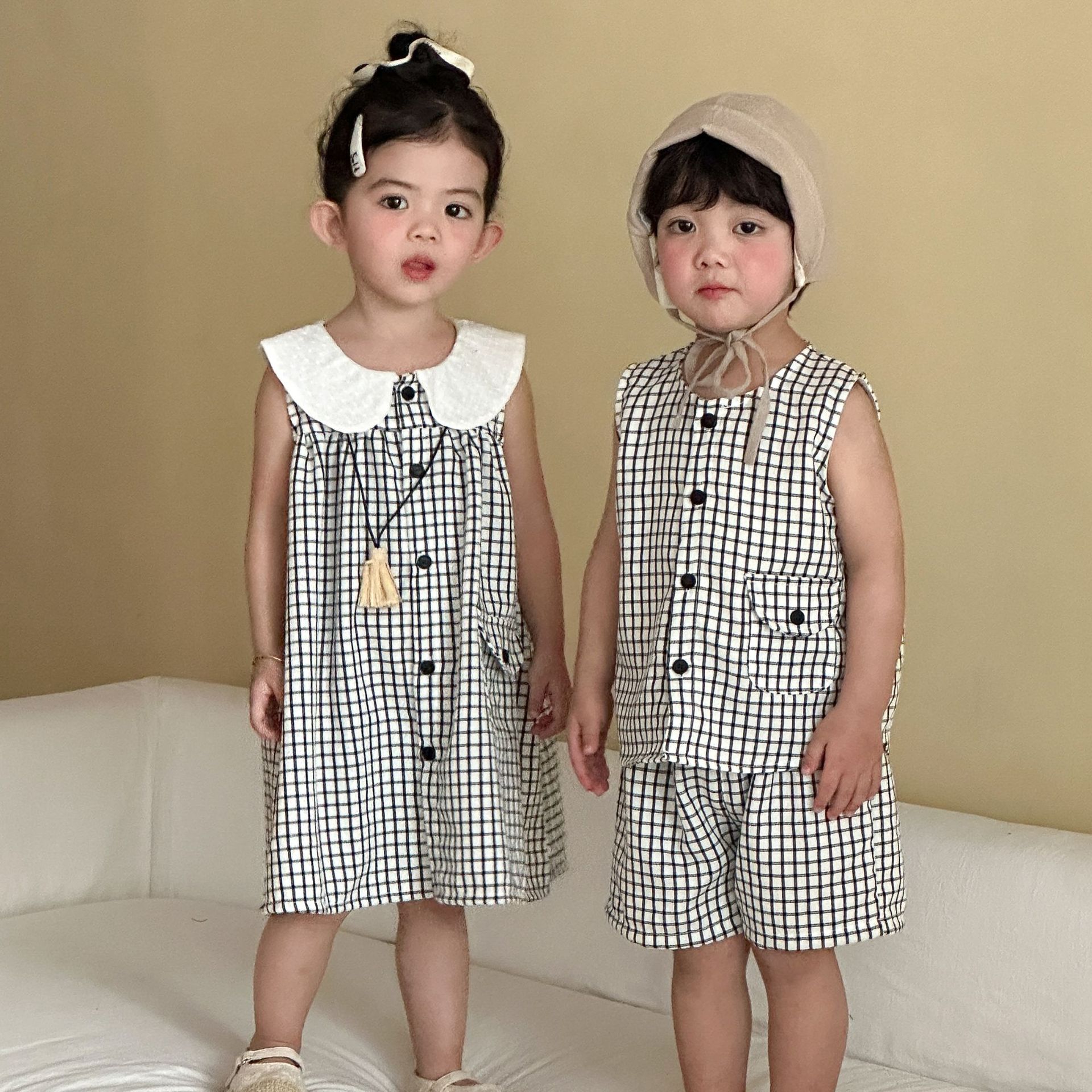 Baby Girls' Vest Dresssister And Brother Matching Outfit