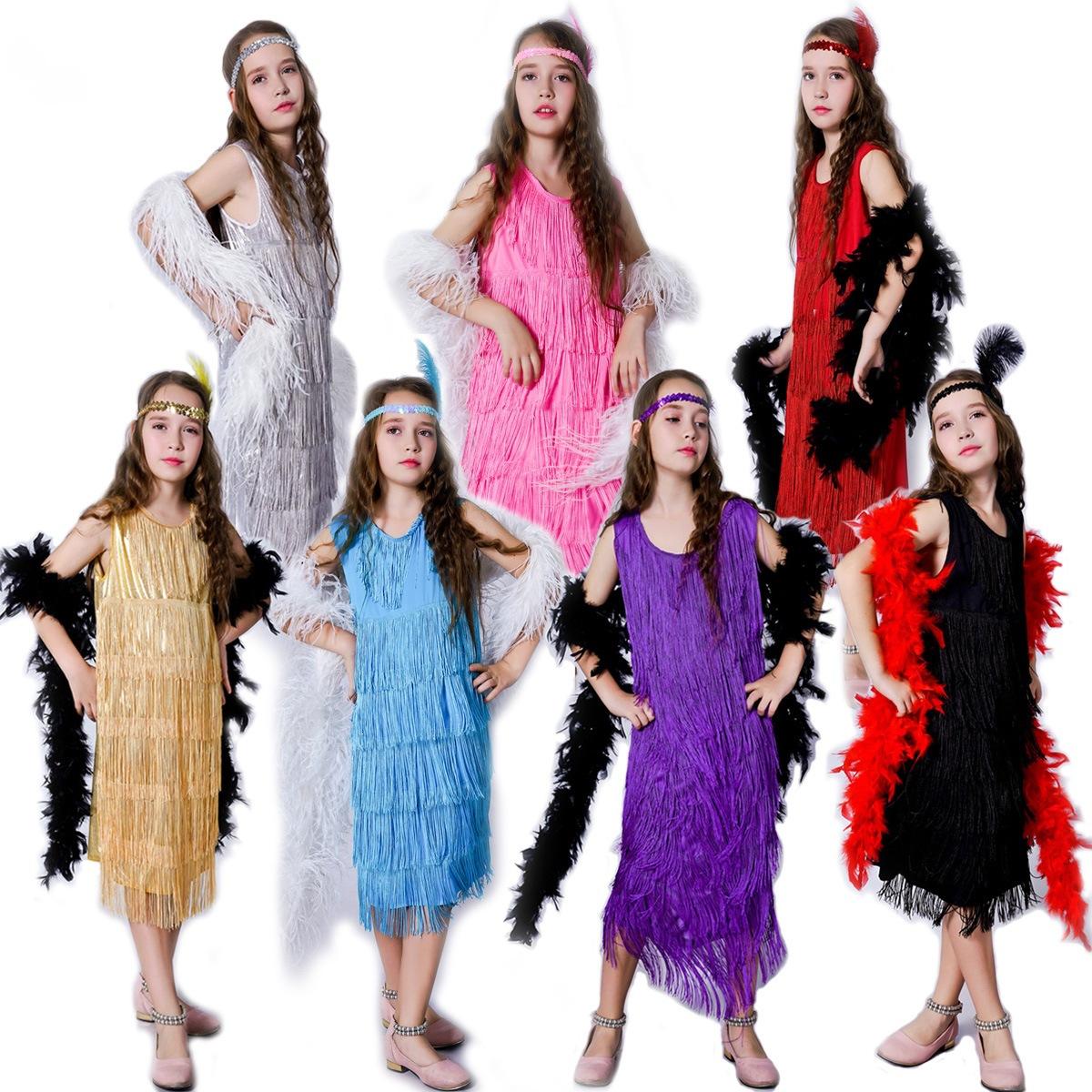 Child Girl Retro Latin Dance Performance Wear Tassel Dress
