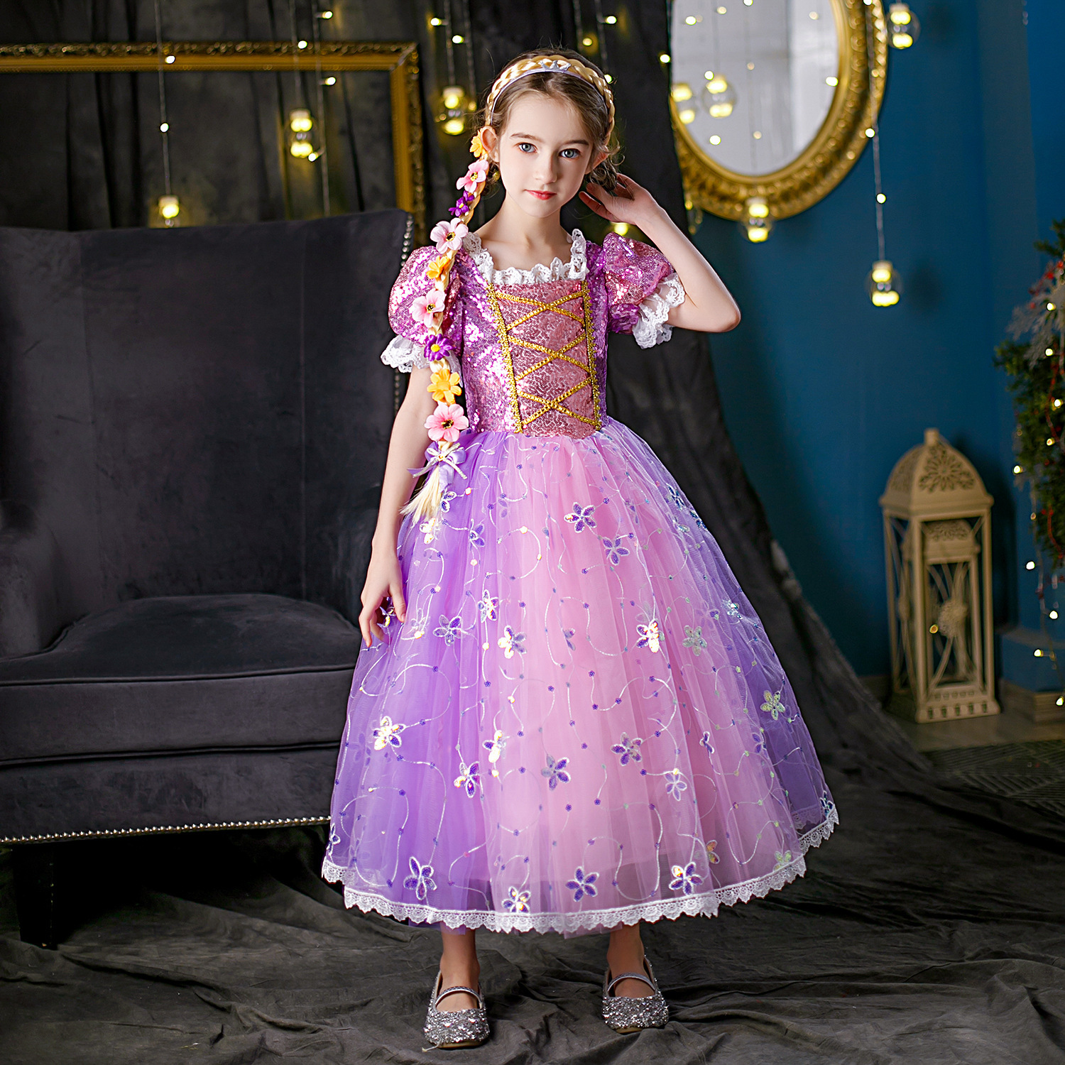 Rapunzel Dress For Children, Halloween Dress, Formal Gown, Girls Purple Tulle Dress
