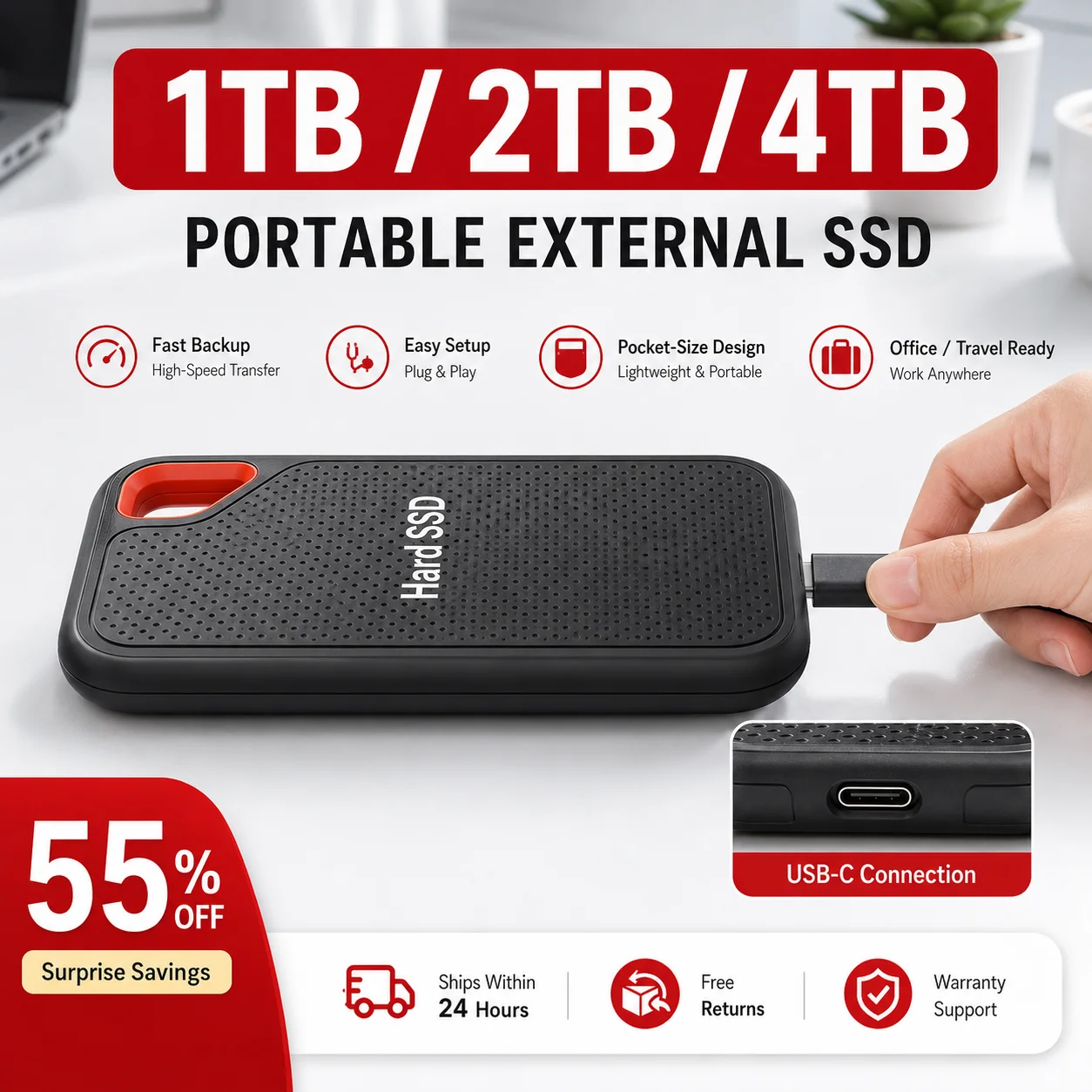 16TB Portable SSD External Hard Drive USB 3.1 Type-C High-Speed Data Storage for…