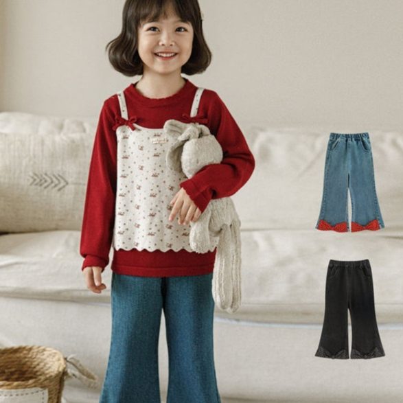 Girls' Children's Polka-dot Bow Flare Pants