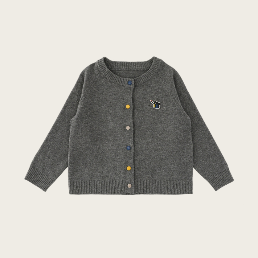 Girls' Striped Solid-color Cardigan Sweater