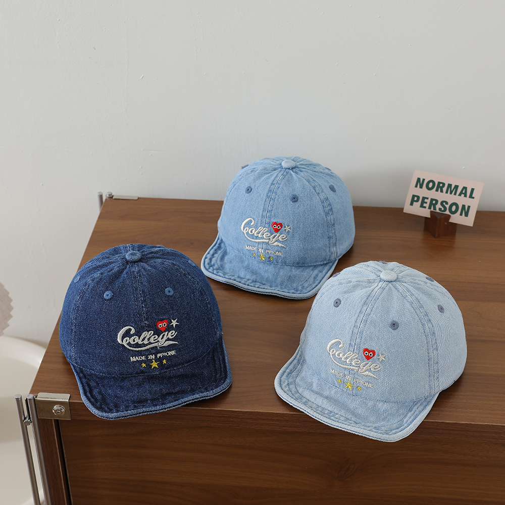 Baby Water-washed Denim Duckbill Hat With Heart-shaped Stars Embroidered On The Soft Brim…