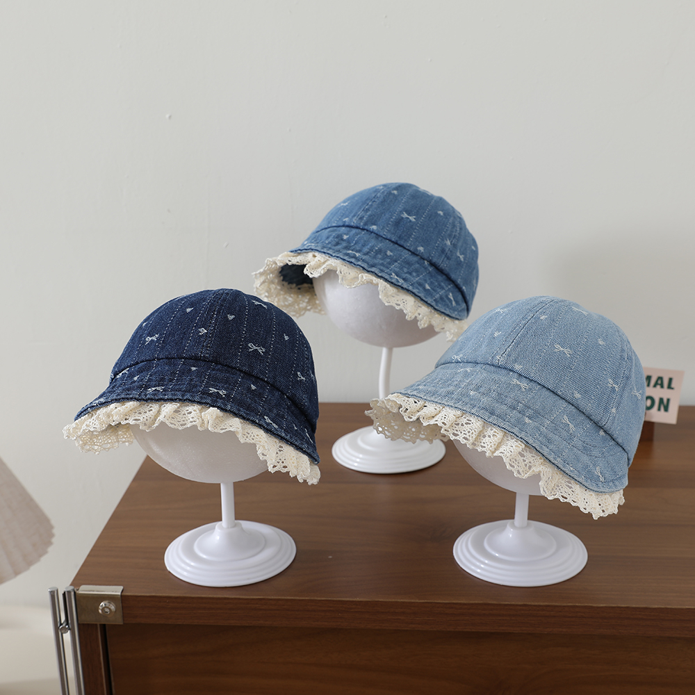 Children's Korean-style Textured Butterfly Knot Lace Trimmed Sailor Hat, Washed And…