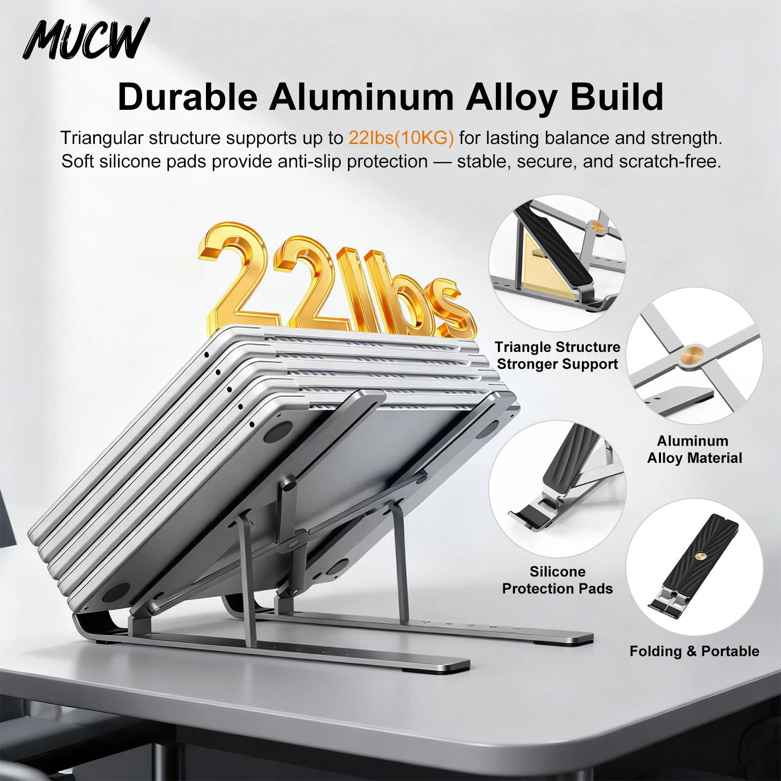 MUCW MX10 Pro Adjustable Foldable Aluminum Laptop Stand Portable Cooling Notebook Holder…
