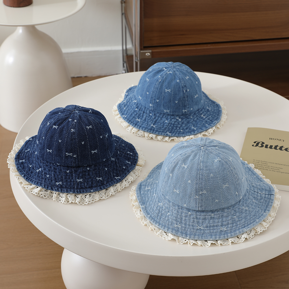 Children's Sweet And Cute Lace Edge Wide-brimmed Fisherman Hat With Washable Jacquard…