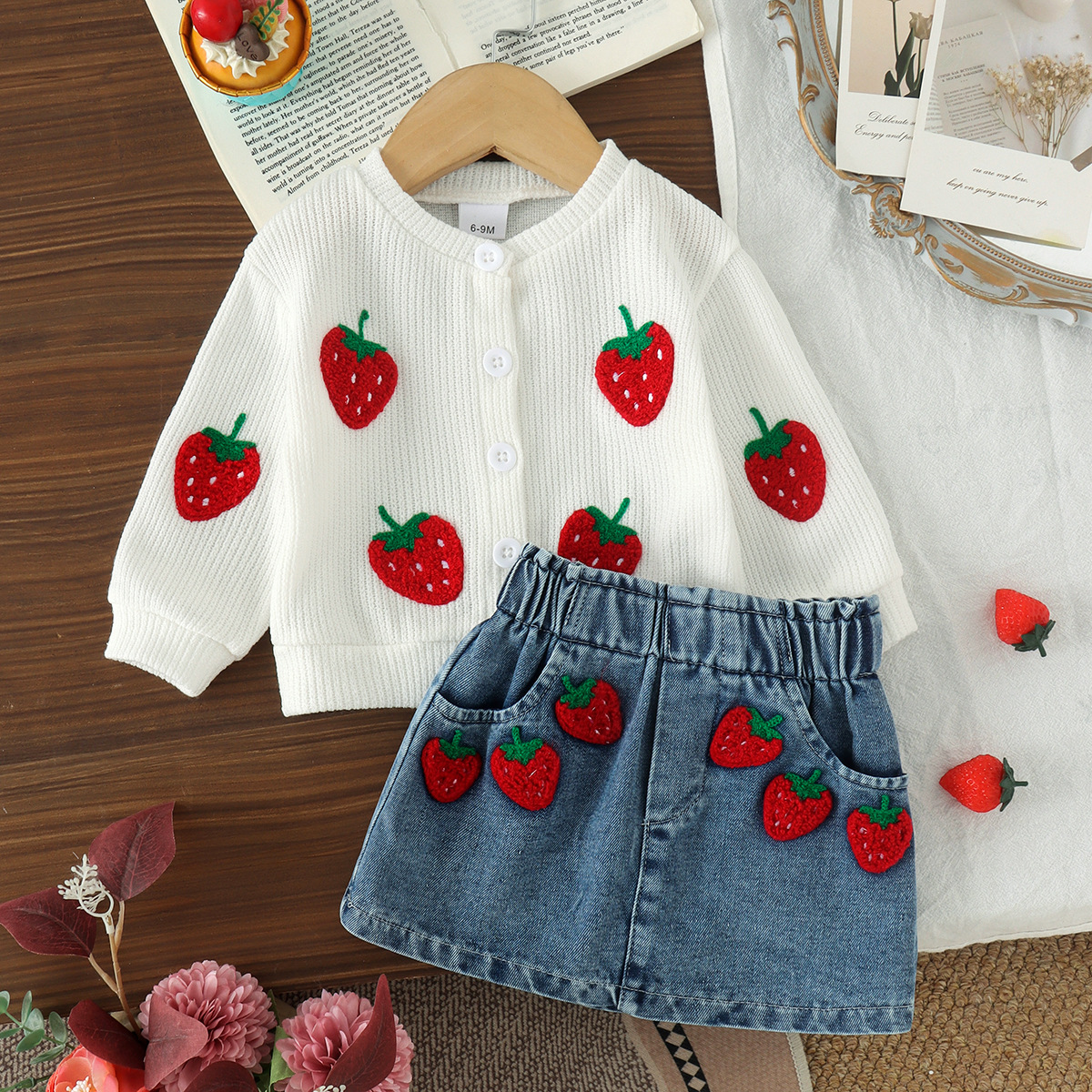 Long-sleeve Top Blue Skirt Childrens Clothing
