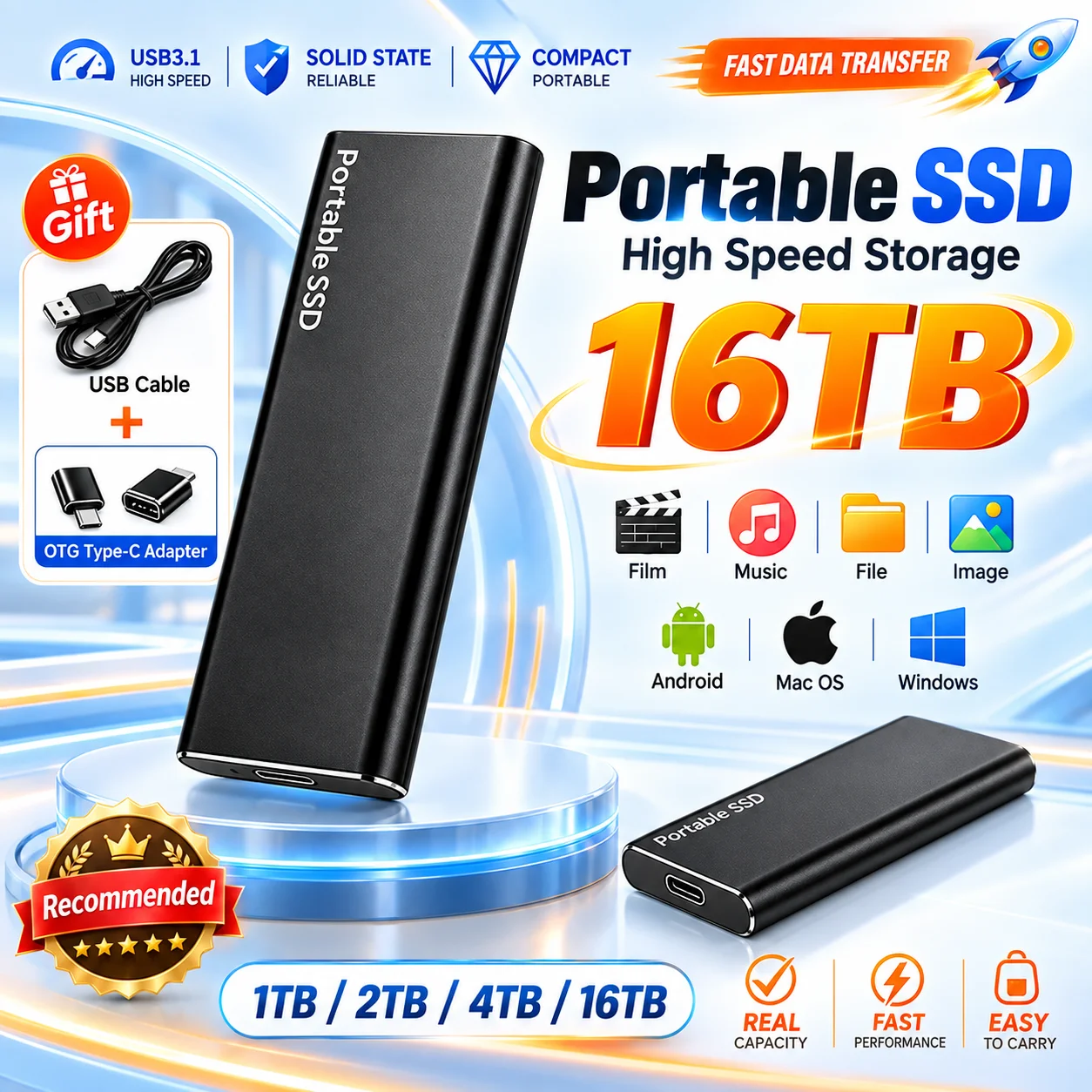 Laptop Portable Data Storage Drive 1TB High Cost Performance External Hard Drive 2TB…