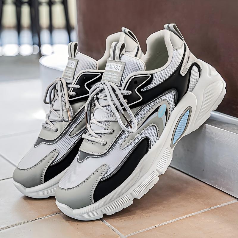 Summer New Men's Breathable Mesh Sneakers, Trendy Versatile Thick Sole Casual Dad Shoes