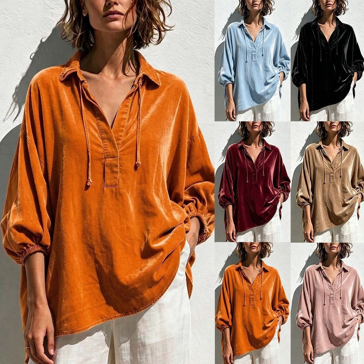 Women's Velvet Lapel Casual Polo Shirt