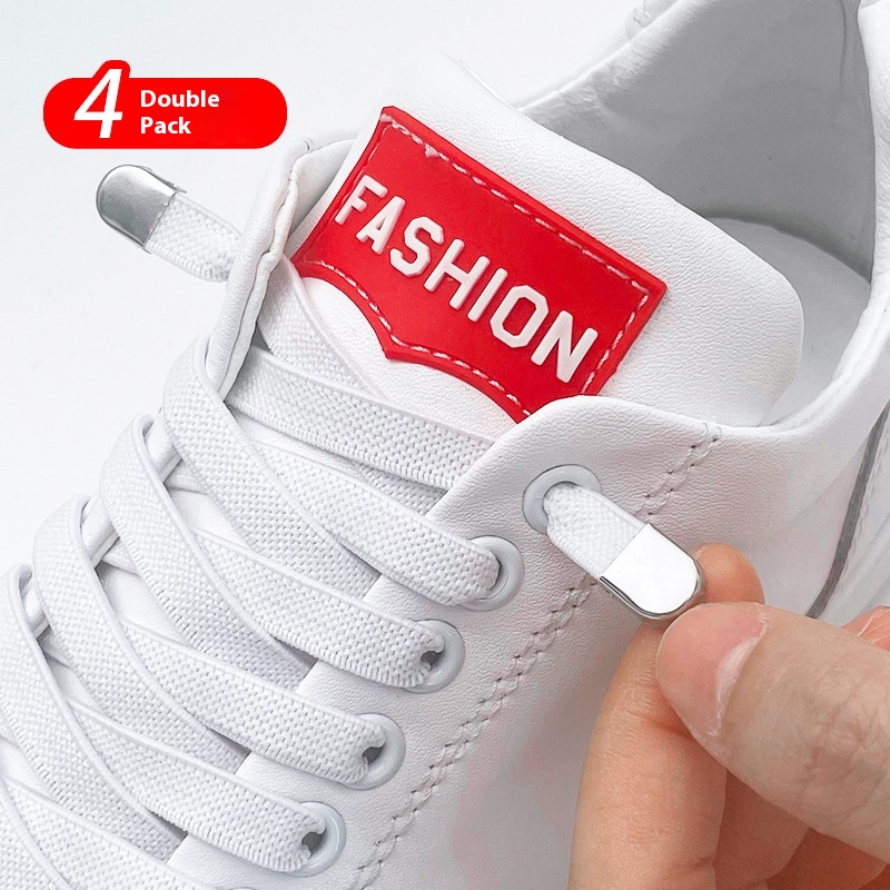 Shoelace For Lazy People Lace-free Rope Elastic Children's Flat Buckle Tie-free White…