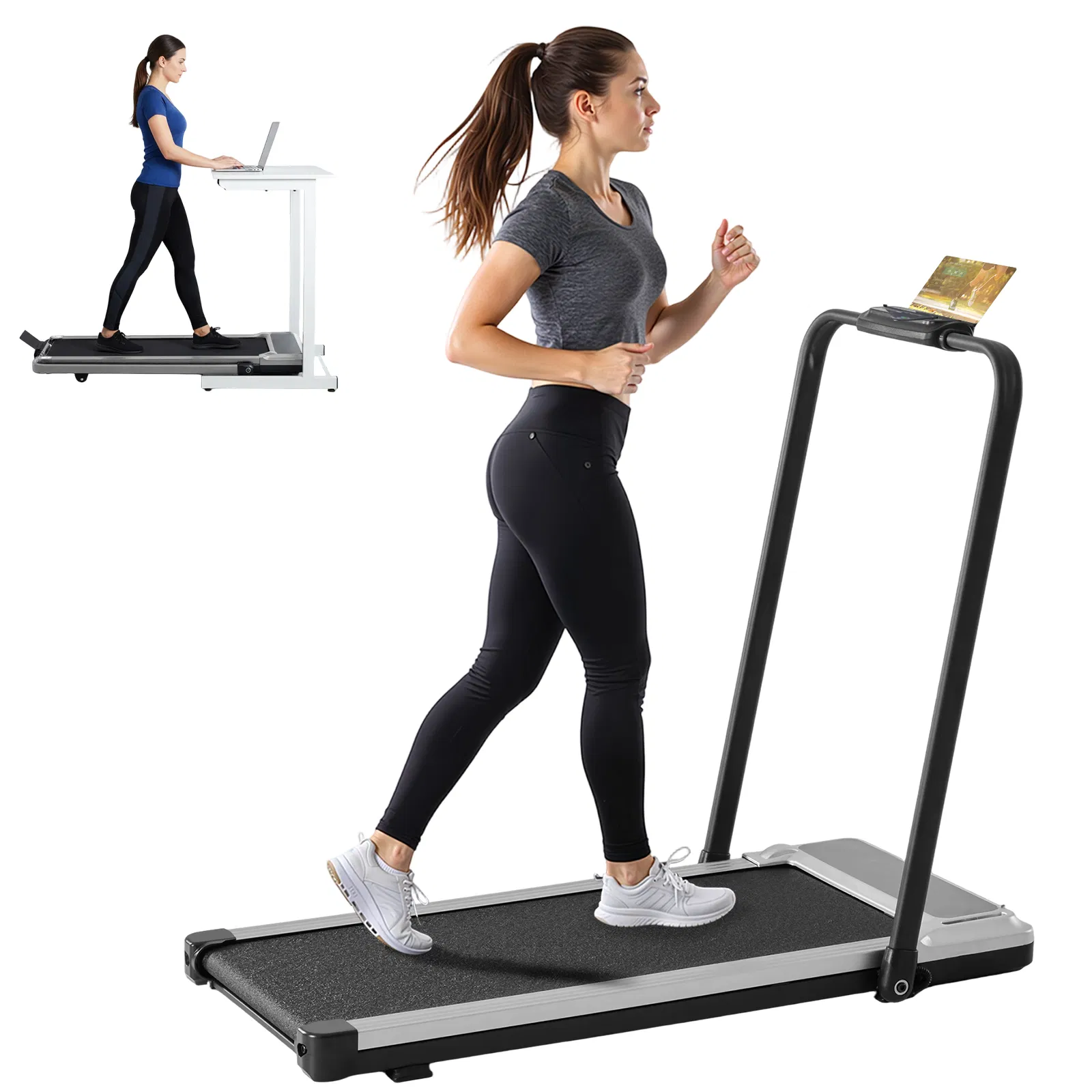 Compact Armless Treadmill, Quiet Under Desk Walking Pad, 200 Lbs Capacity 3-in-1 Portable…