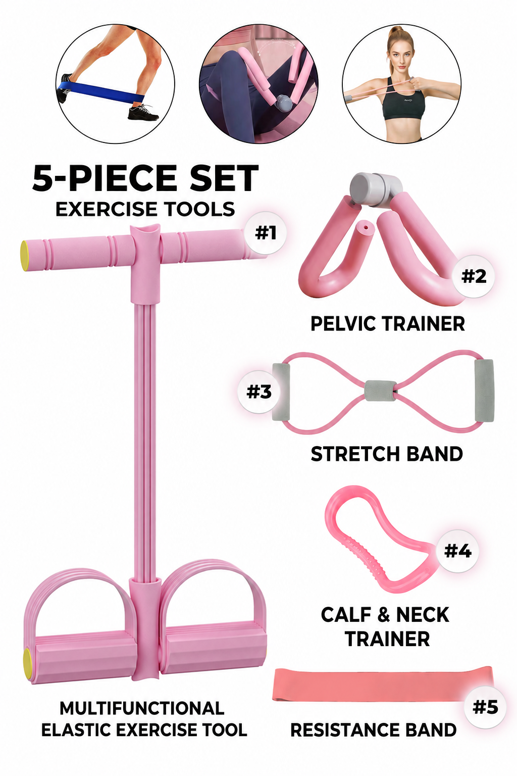 5-Pack Multifunctional Resistance Band Exercise Set Full Body Home Workout Tool