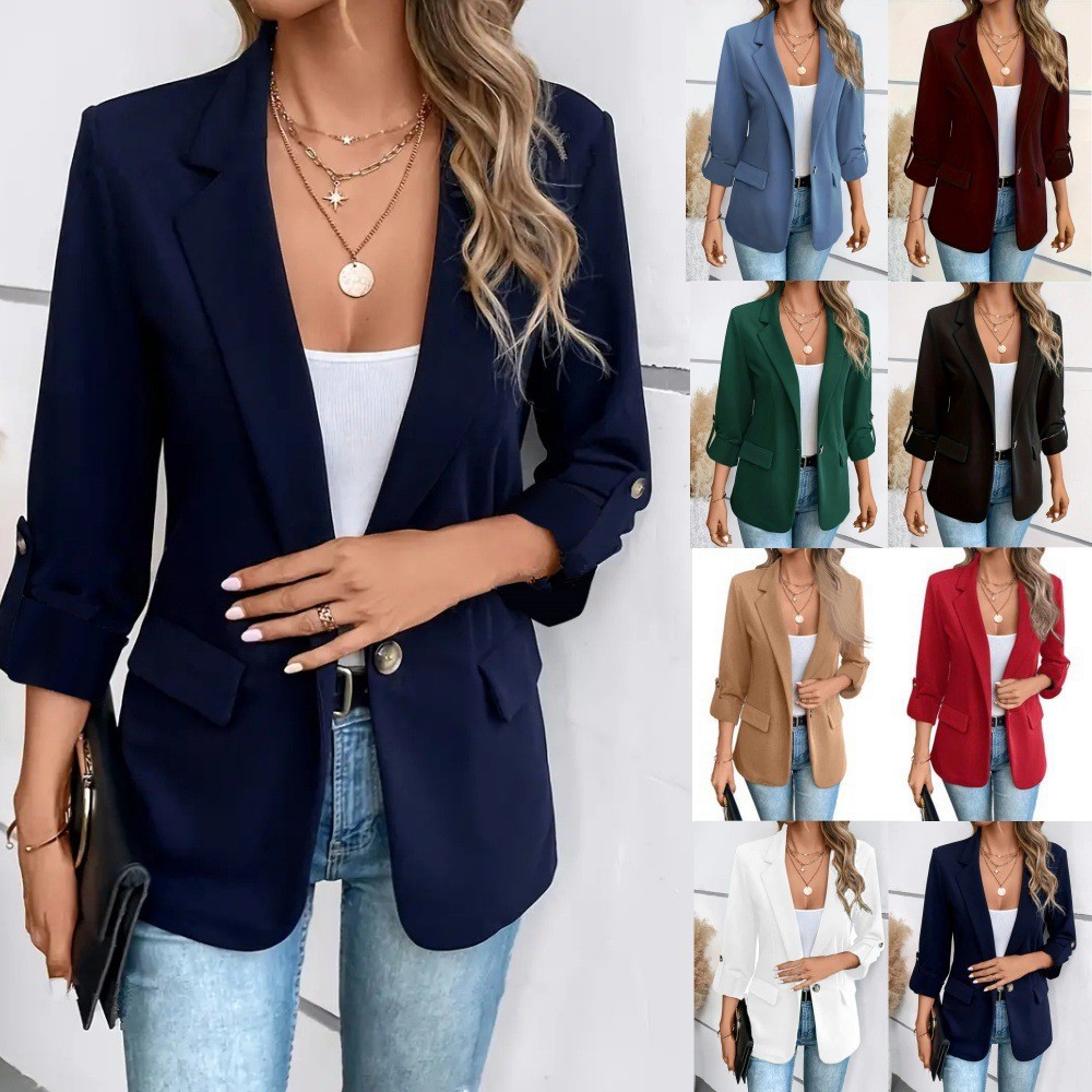 Selling Autumn And Winter Fashion Solid Color Versatile Long-Sleeve Blazer For Women