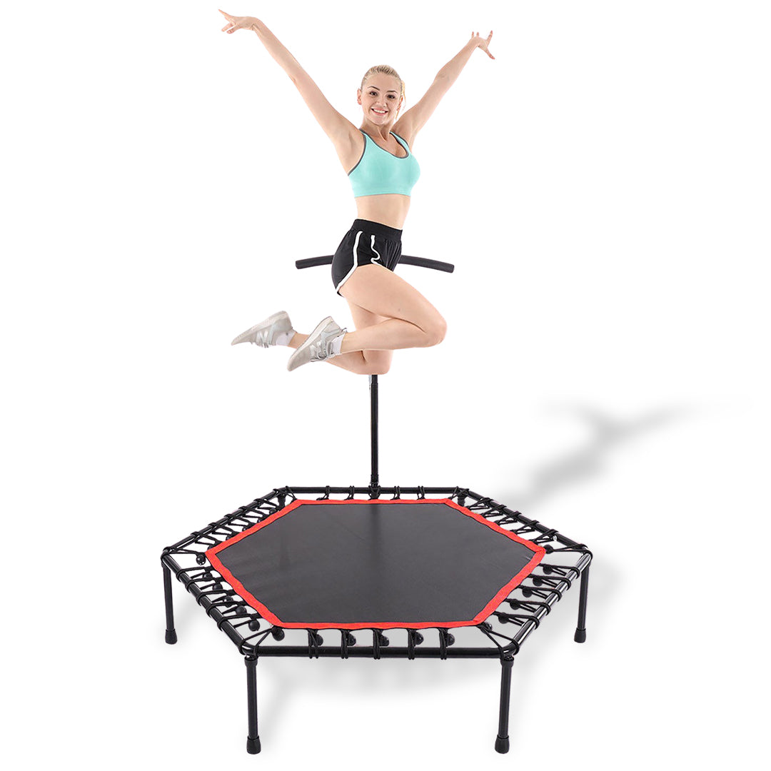 Durable Hexagonal Fitness Trampoline With Adjustable Handle - Ideal For Fun And Safe Home…