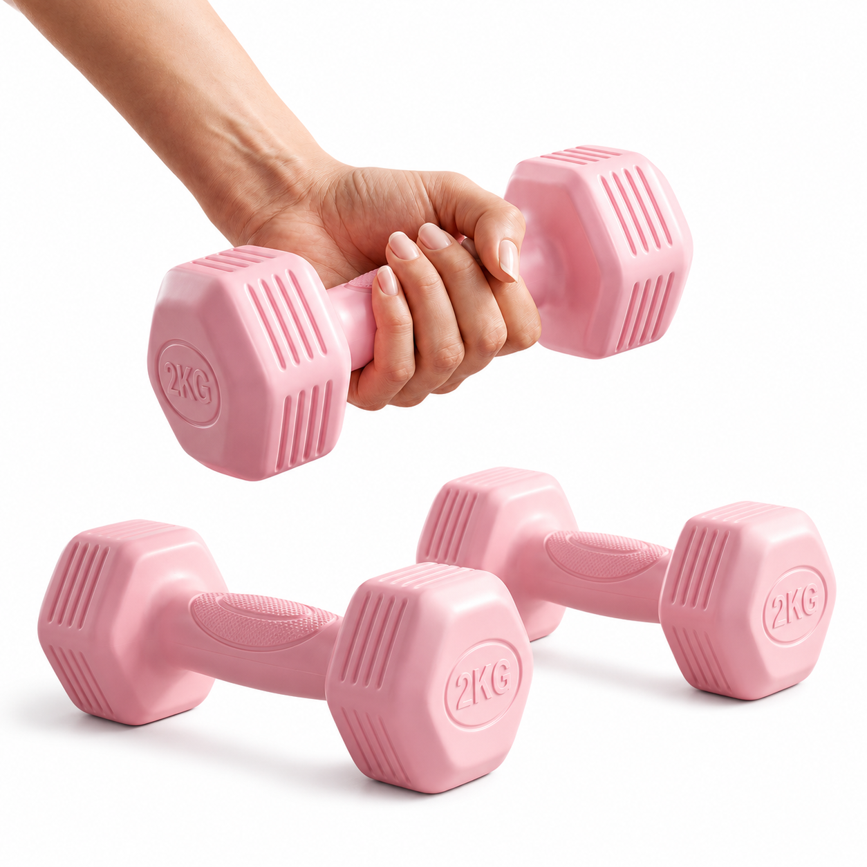 2x2kg Pink Dumbbell Set - 4kg Total, Comfort Grip Hand Weights For Home Workout, Fitness…