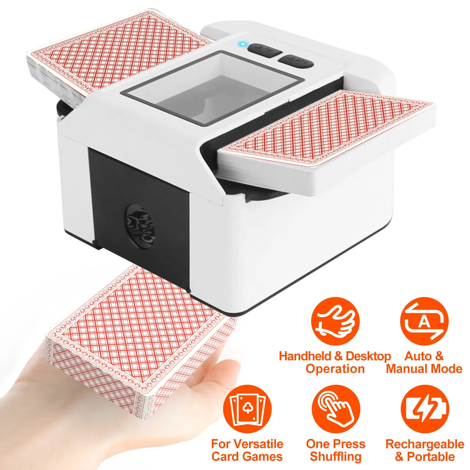 Fast 2-Deck Rechargeable Card Shuffler – 2-Sec Shuffle, Auto & Manual Modes, mAh Battery…