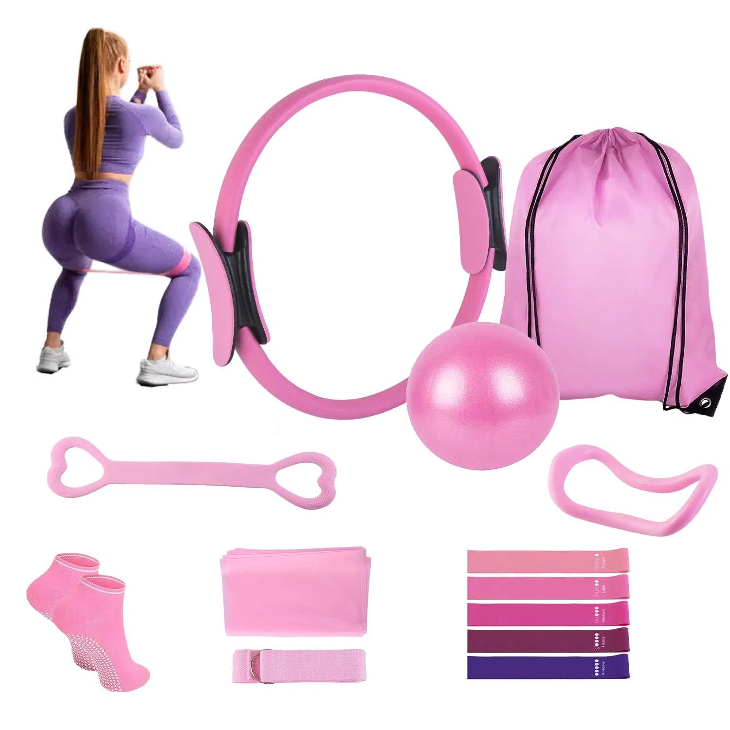 14-Pack Pilates Ring Set with Resistance Bands Yoga Ball Non-Slip Socks, All-in-One Home…