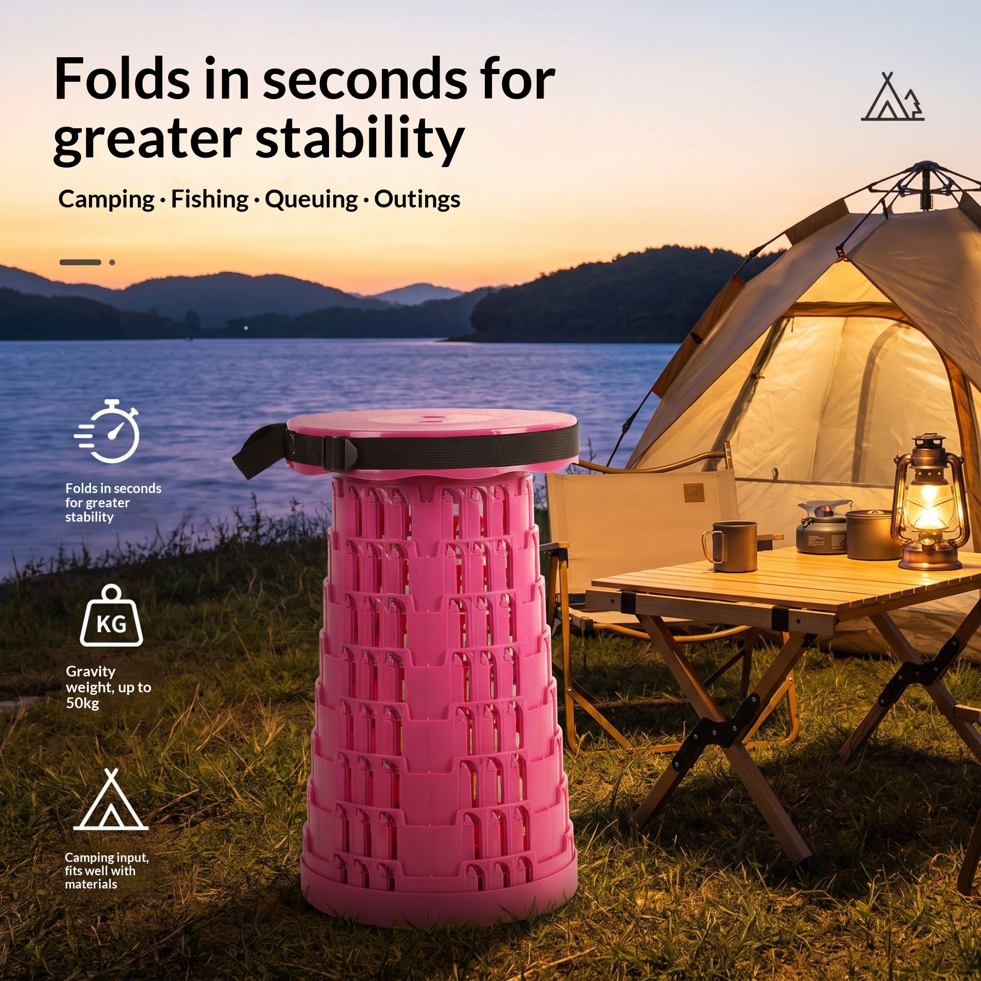Sturdy And Portable Telescopic Folding Stool For Mountain Camping