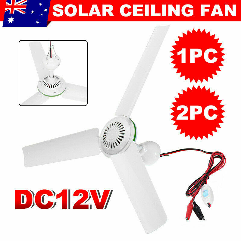 1-2x 12V Ceiling Fan Portable Solar Power 3 Blade 0.7AMP Caravan Camping Outdoor