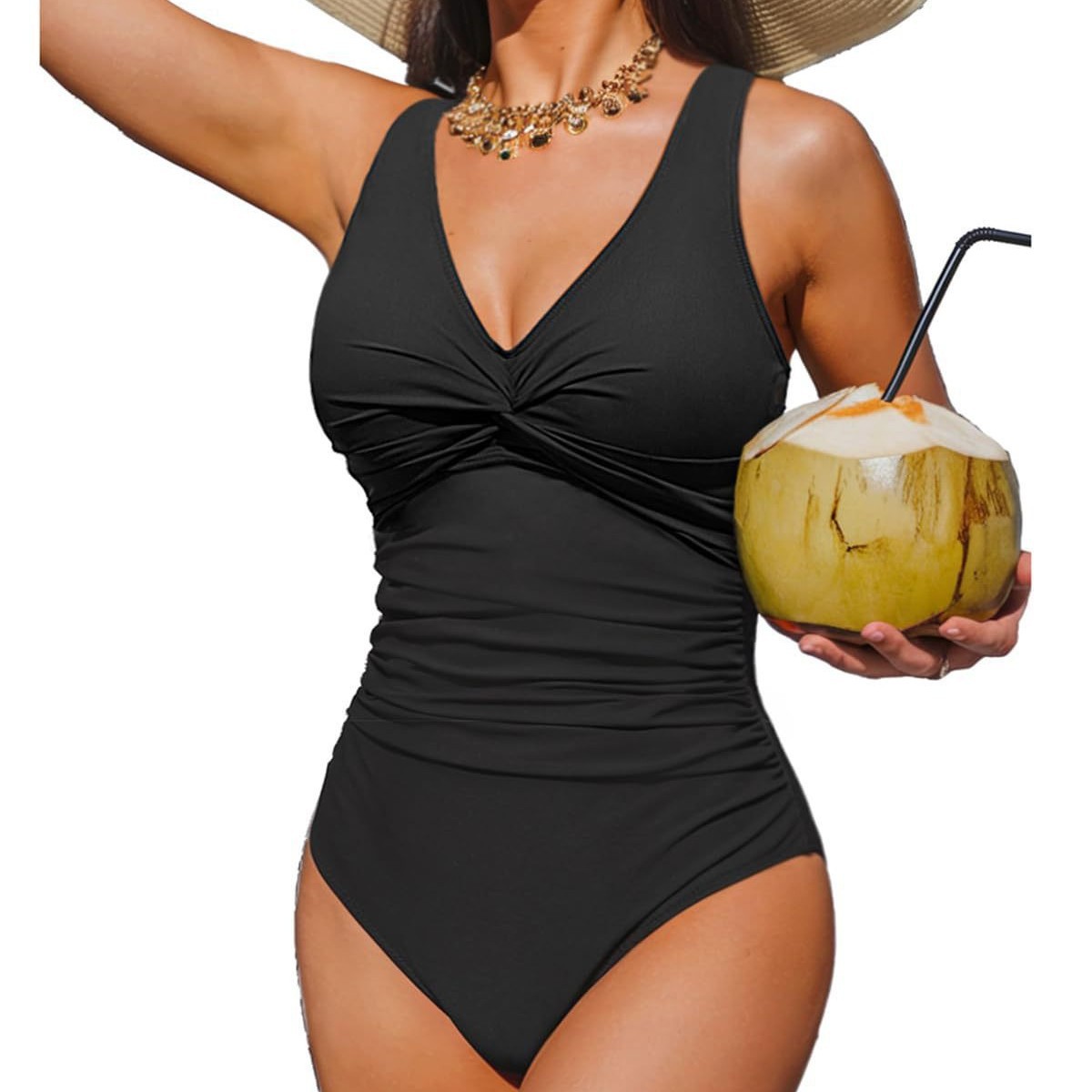 Sexy Leopard-print Solid-color Slimming One-piece Swimsuit