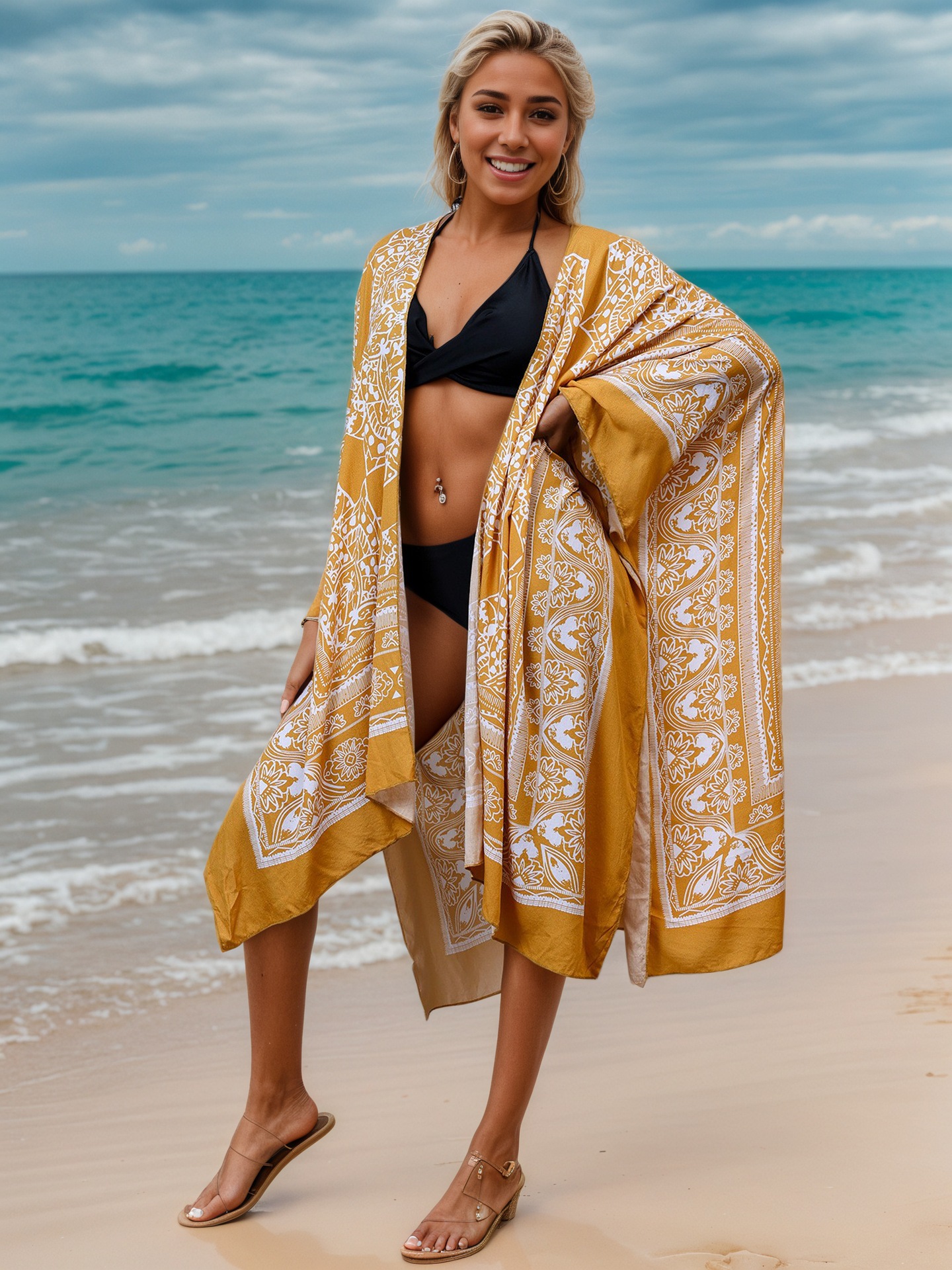 Womens Print Beach Kimonos Duster Soft Light Weight Cover Up Loose Open Front Beach…
