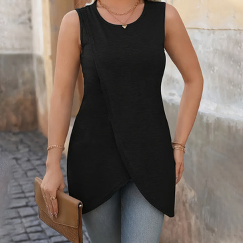 Solid-color Sleeveless Womens Tank Top With A Crossover Design