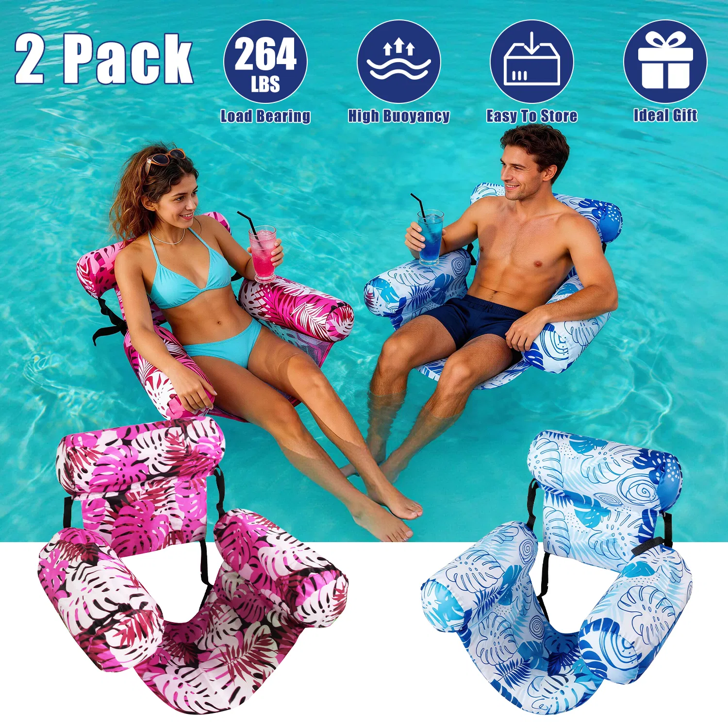 2 Pack Inflatable Pool Floats for Adult Inflatable Hammocks Floating Lounge Chairs for…