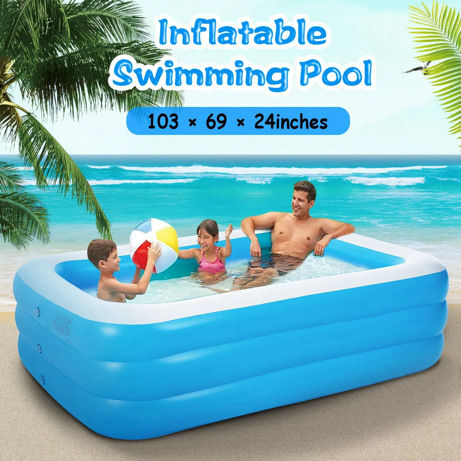 Inflatable Pool for Adults 103*69*24inch Family Swim Play Center Pool Blow up Kiddie Pool…