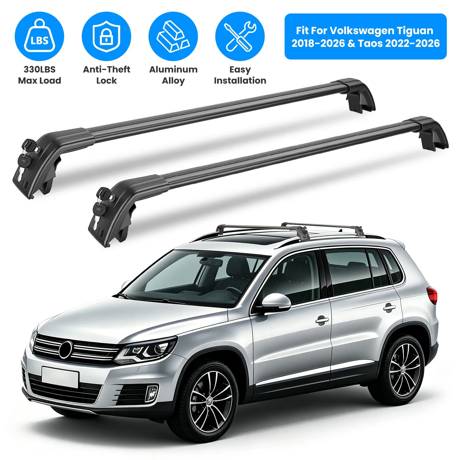 Roof Rack Cross Bars Fit for Volkswagen Tiguan & Taos - with Factory Raised Side Rails…
