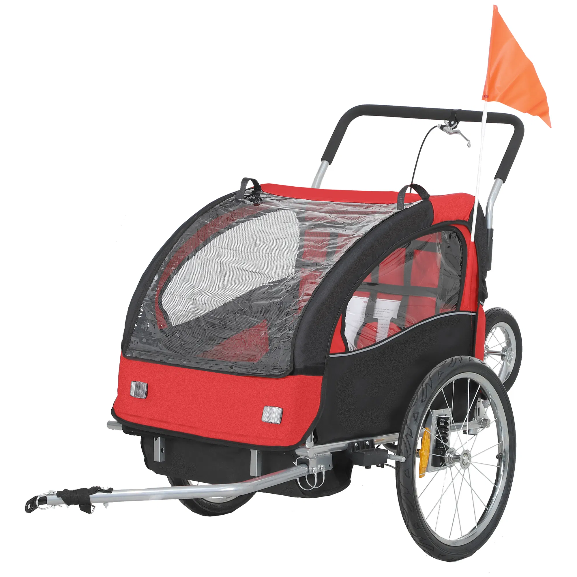 2-in-1 Bike Trailer for Kids, Foldable 2-Seat Baby Stroller with 5-Point Harness, Rubber…