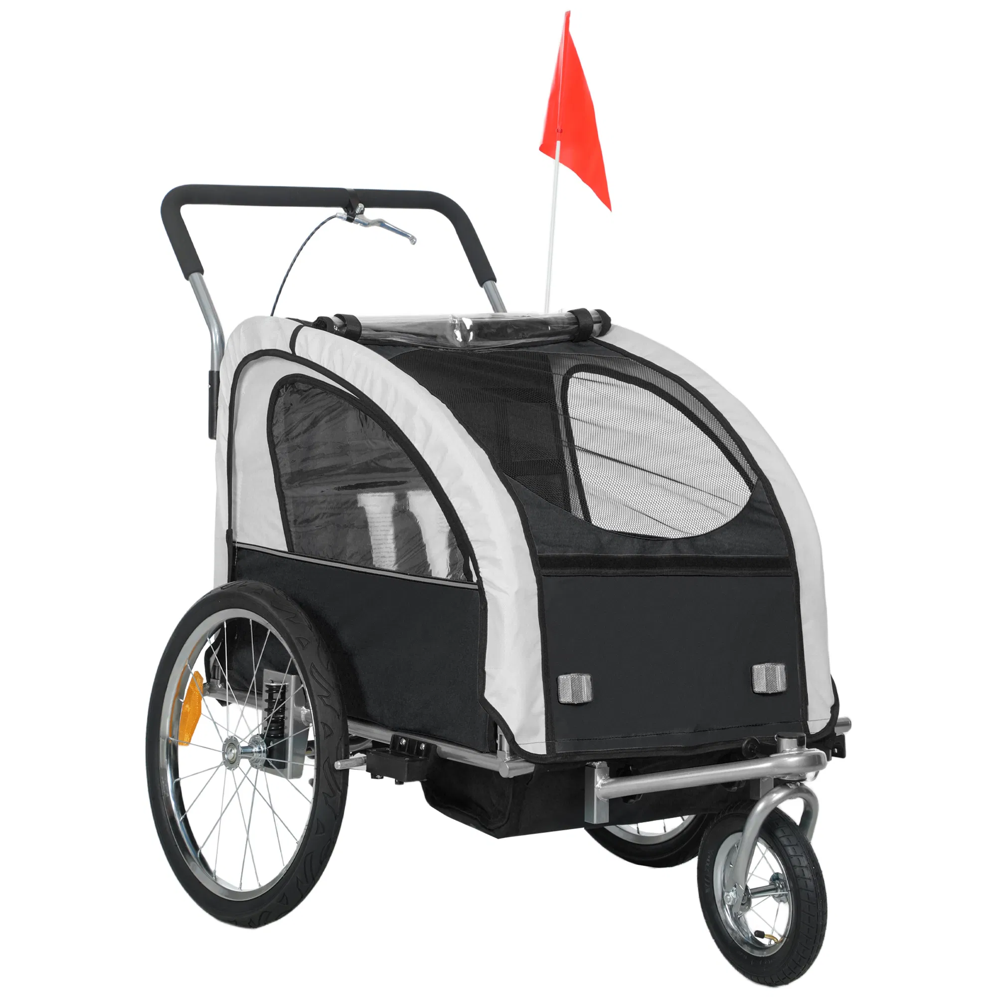 2-in-1 Bike Trailer for Kids, Foldable 2-Seat Baby Stroller with 5-Point Harness, Rubber…