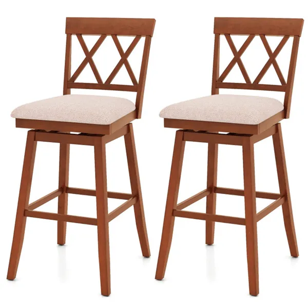 2-Pack 29" Swivel Bar Stools - Solid Rubber Wood Frame, Ergonomic Curved Backrest
